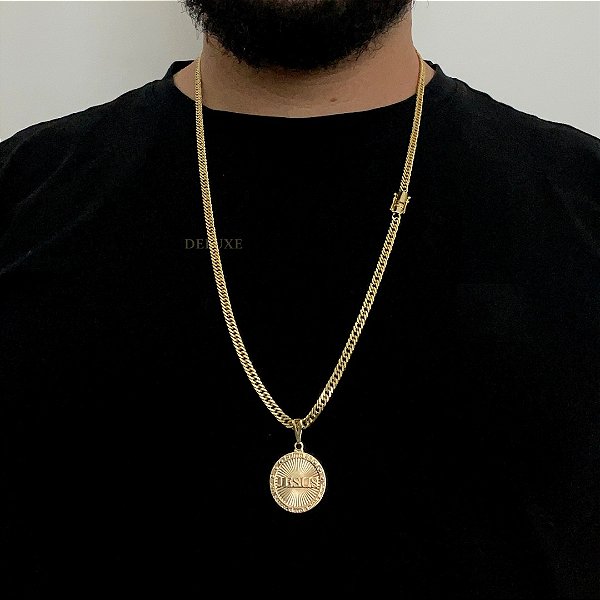 Corrente Lacraia 4mm 70cm + Pingente Jesus – Banho Ouro 18k