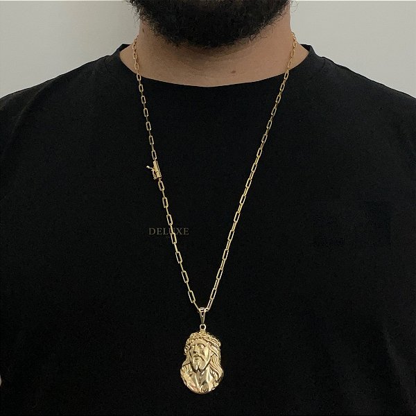 Corrente Cartier 3mm 60cm + Pingente Jesus – Banho Ouro 18k