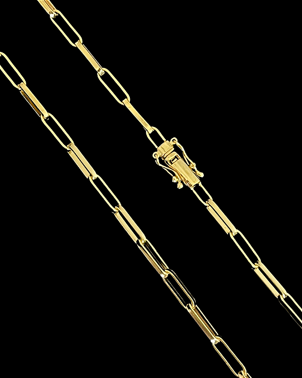 CORRENTE TIJOLINHO ALONGADO (5MM -28G  -70CM) FECHO COM MARCAÇÃO 750 - BANHADO A OURO 18K
