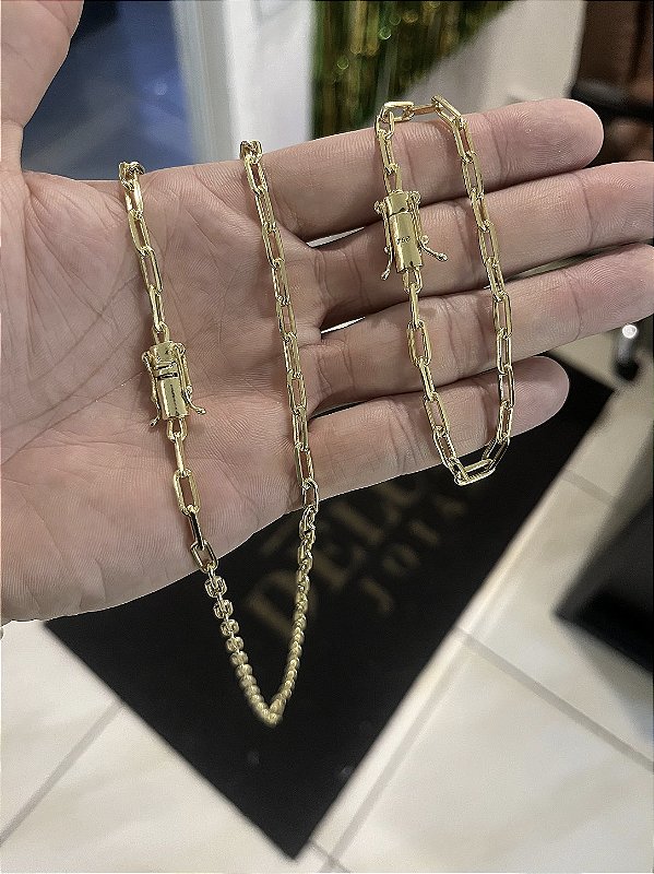 Corrente Cartier 4mm 70cm + Pulseira 21cm – Banho Ouro 18k