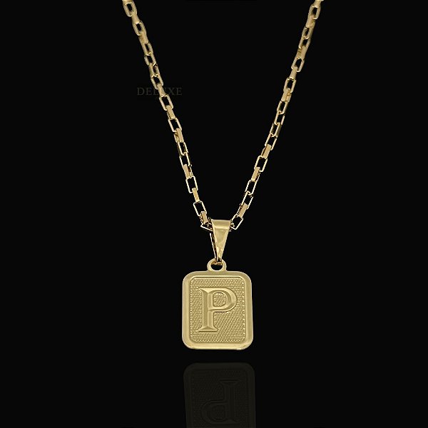 PINGENTE PLACA LETRA P .   Tamanho (PP)( 2g- 2x2cm) - BANHO DE OURO 18k