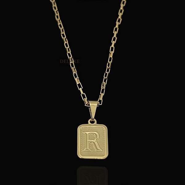 Pingente Placa Letra R – Banho Ouro 18k
