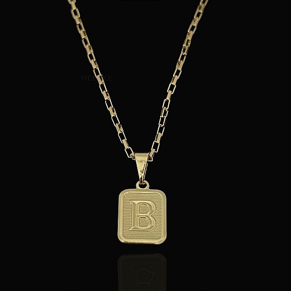 PINGENTE PLACA LETRA B.   Tamanho (PP)( 2g- 2x2cm) - BANHO DE OURO 18k