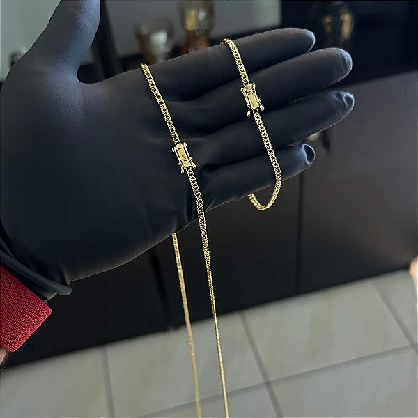 Corrente Lacraia 2mm 70cm + Pulseira 21cm – Banhada a Ouro 18K
