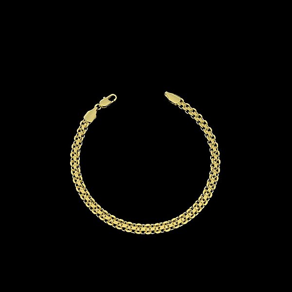 PULSEIRA CADEADO duplos (7MM - 16G) - 21 CM  - BANHO DE OURO 18k.