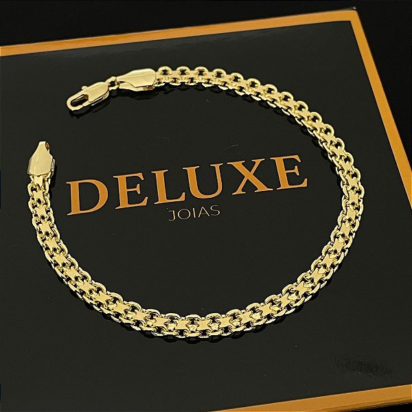 PULSEIRA CADEADO DUPLO FECHO MOSQUETÃO (5mm-7G)-20CM  - BANHO DE OURO 18k.