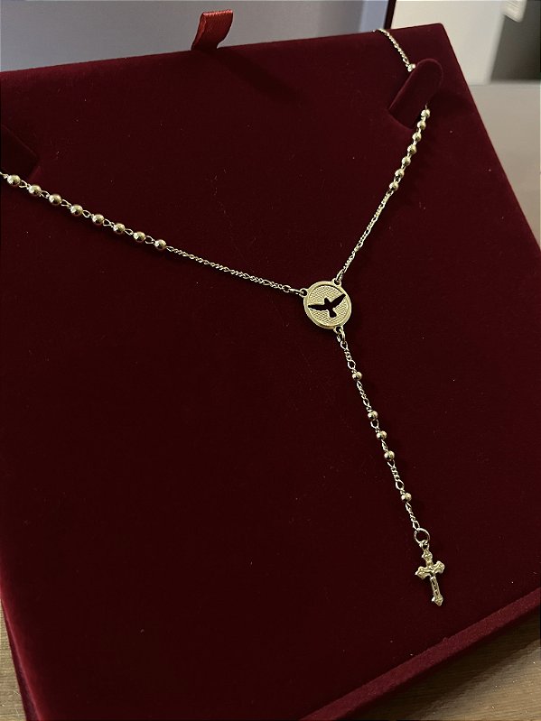 TERÇO   ESPÍRITO SANTO 40cm (3mm - 15G) - BANHO DE OURO 18K