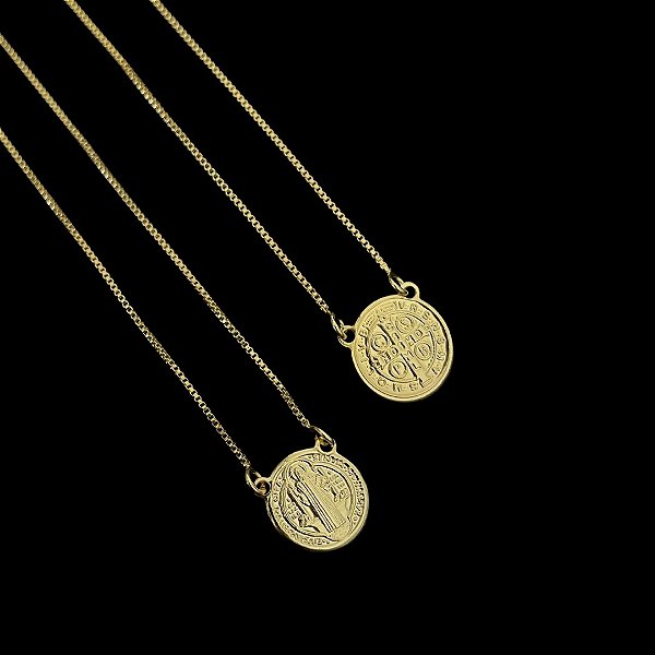ESCAPULÁRIO SÃO BENTO CORRENTE VENEZIANA ( 2mm 60/70cm) - BANHADO A OURO 18K.