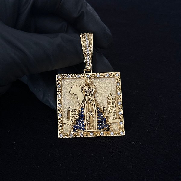 PINGENTE NOSSA SENHORA DETALHADO  CRAVEJADO( 12g- 4x4cm)(GG) - BANHO DE OURO 18k