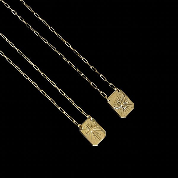 Escapulário Corrente Cartier 1.5mm 70cm com Pingentes Estrela Radiante – Banho Ouro 18K