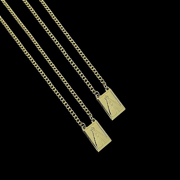 ESCAPULÁRIO  NOSSA SENHORA, CORRENTE GRUMET( 1.5mm -4g - 70/60CM) - BANHADO A OURO 18K.