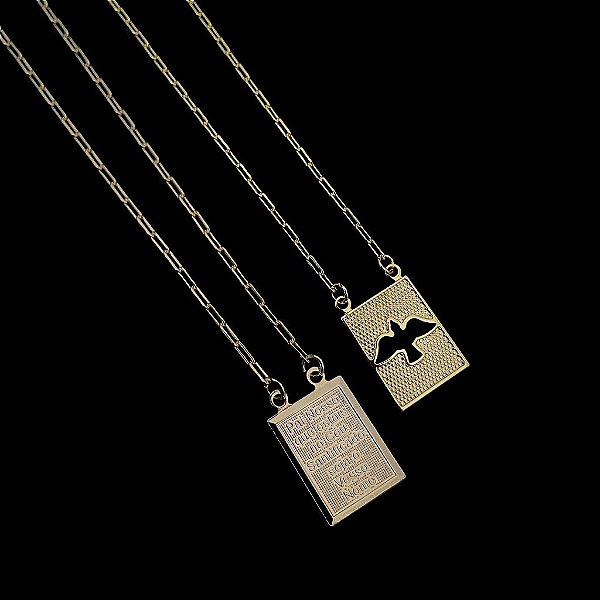 ESCAPULÁRIO  PAI NOSSO E ESPÍRITO  SANTO ( 70cm) - BANHADO A OURO 18K.
