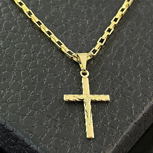 Pingente Crucifixo com Jesus Detalhado 2g 2x2,5cm – Banhado a Ouro 18K