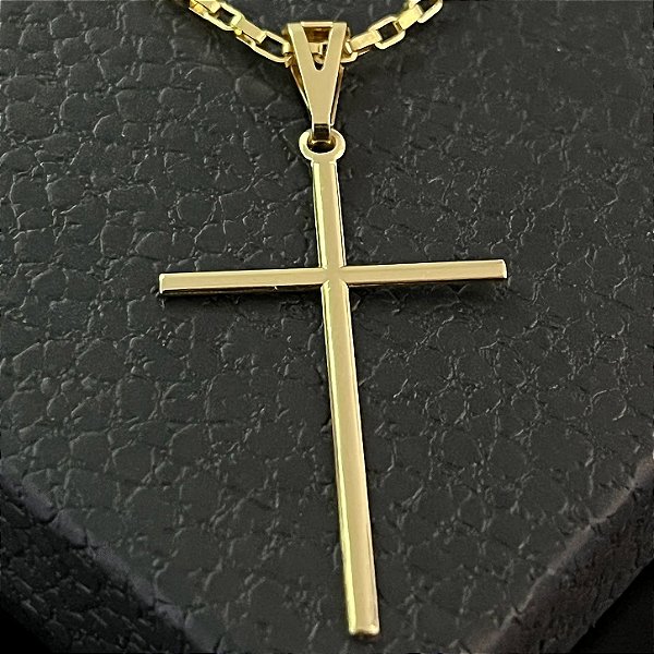 Pingente Cruz Palito Lisa – Banhado a Ouro 18K