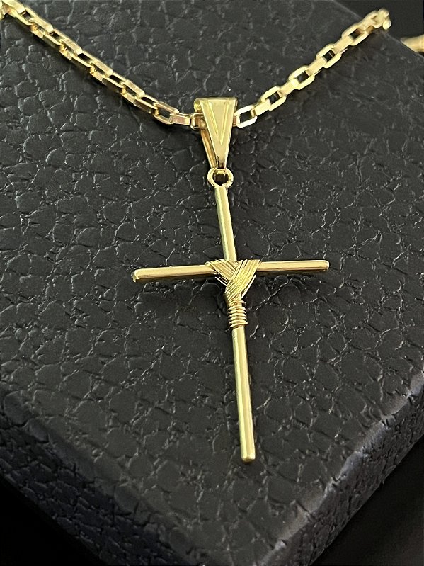 PINGENTE CRUZ PALITO AMARRADA 4G  ( 3.5x3cm ) - BANHO DE OURO 18k