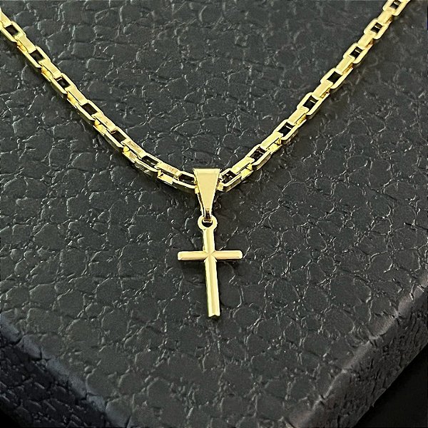 Pingente Cruz Palito Lisa M – Banhado a Ouro 18K