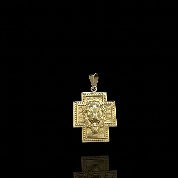 Pingente Cruz Quadrada com Cabeça de Leão – Banho Ouro 18k