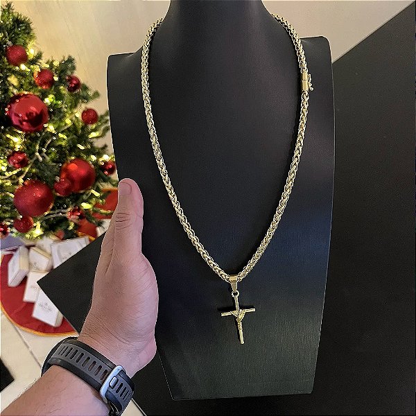 Corrente Peruana 8mm 70cm + Pingente Cruz – Banhada a Ouro 18K