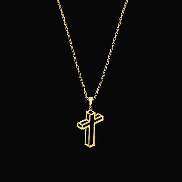 PINGENTE CRUZ 3D VAZADA   P. ( 1,5g-   2x2cm) - BANHO DE OURO 18k