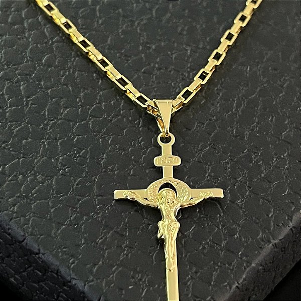 Pingente Crucifixo com Jesus INRI – Banhado a Ouro 18K