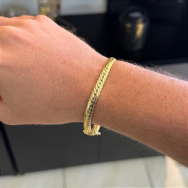 PULSEIRA LACRAIA FLAT  (6mm -22G-21 cm)  - FECHO COM MARCAÇÃO 750 - BANHO DE OURO 18k.