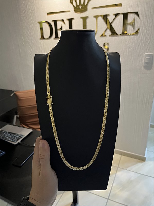 CORRENTE  LACRAIA FLAT 6mm  28G 70cm - FECHO COM MARCAÇÃO 750 - BANHO DE OURO