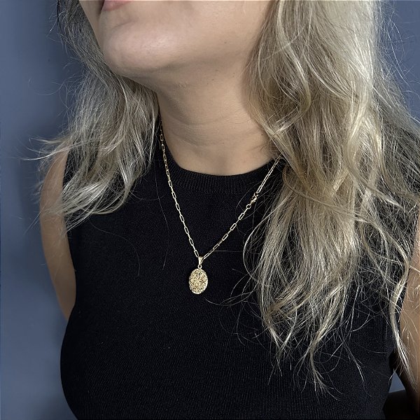 CORRENTE CARTIE ( 2mm 50cm FEM ) + PINGENTE RELICÁRIO - BANHADO A OURO 18K.