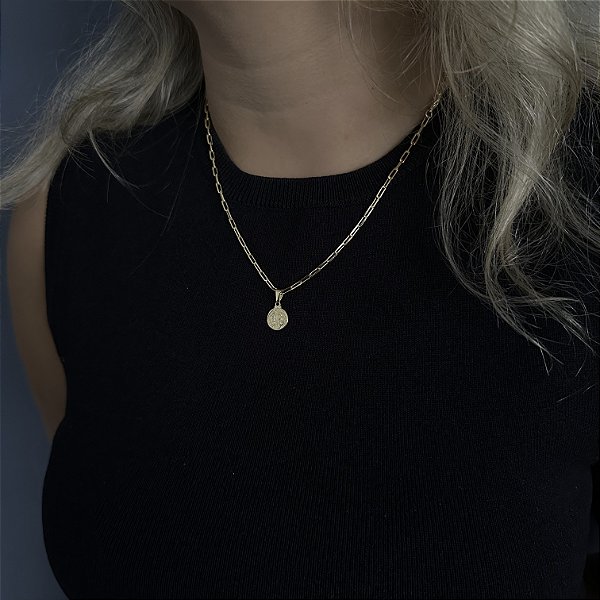 CORRENTE CARTIE ( 2mm 50cm FEM ) + PINGENTE MEDALHA DE SÃO BENTO - BANHADO A OURO 18K.