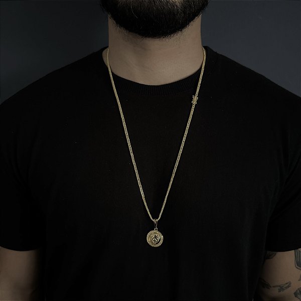 Corrente Lacraia 2mm 70cm + Pingente Leão – Banho Ouro 18k
