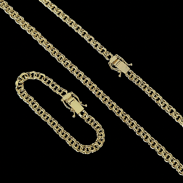 Corrente Friso 7mm 70cm + Pulseira 21cm – Banho Ouro 18k