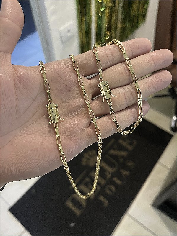 Corrente Tijolinho 3mm 70cm + Pulseira 21cm – Banho Ouro 18k