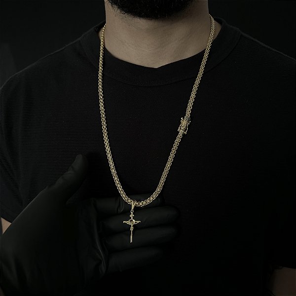 Corrente Cadeado 5mm 70cm + Pingente Nossa Senhora – Banhada a Ouro 18K