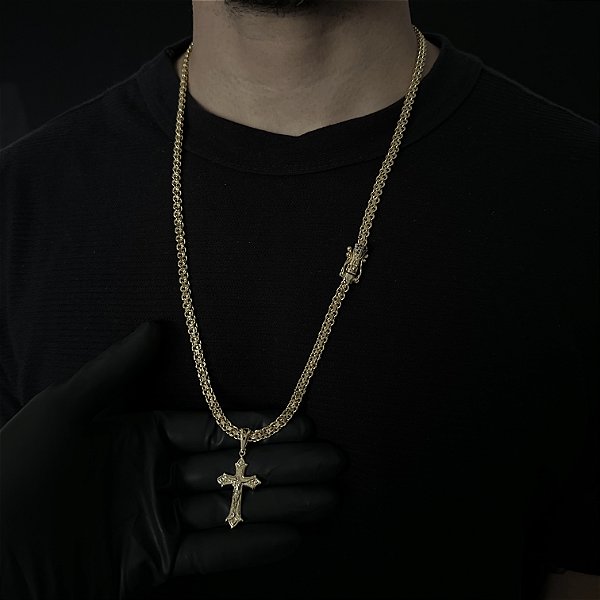 Corrente Cadeado 5mm 70cm + Pingente Nossa Senhora – Banhada a Ouro 18K