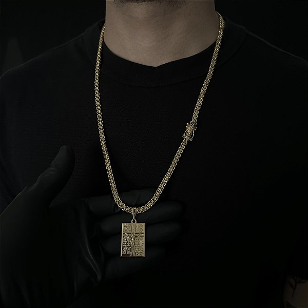 Corrente Cadeado 5mm 70cm + Pingente Nossa Senhora – Banhada a Ouro 18K