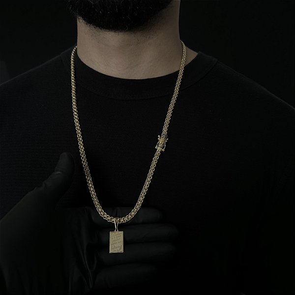 Corrente Cadeado 5mm 70cm + Pingente Nossa Senhora – Banhada a Ouro 18K
