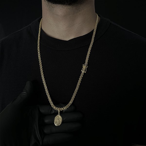 Corrente Cadeado 5mm 70cm + Pingente Jesus – Banhada a Ouro 18K