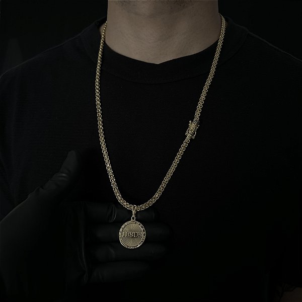 Corrente Cadeado 5mm 70cm + Pingente Jesus – Banhada a Ouro 18K