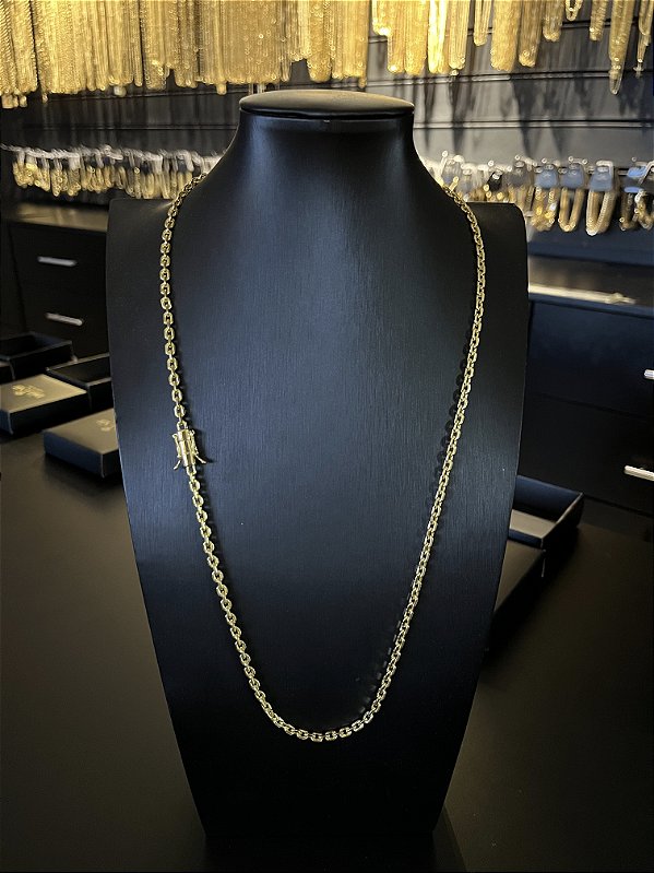 CORRENTE CADEADO FECHO GAVETA COM MARCAÇÃO  750 (3MM - 50, 60cm ou 70cm)  -  BANHADO A OURO 18k