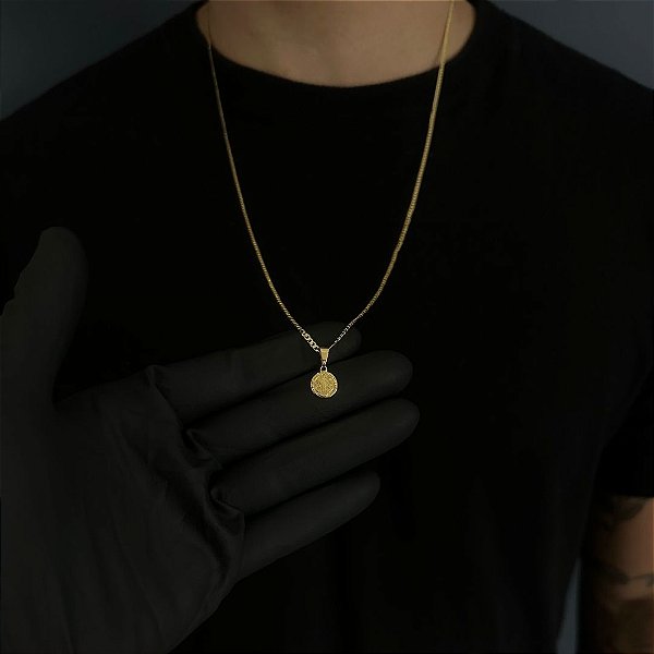 CORRENTE GRUMET  (2MM - 50, 60cm ou 70cm) + MEDALHA SÃO BENTO DUPLA FACE -  BANHADO A OURO 18k