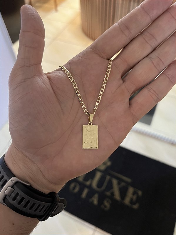 CORRENTE GRUMET (2MM - 50, 60cm ou 70cm) + PLACA SALMOS - BANHADO A OURO 18k