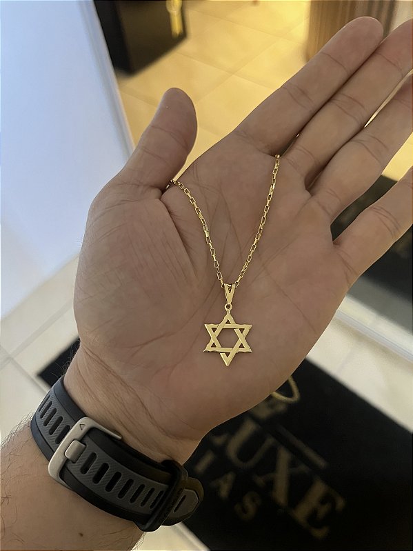CORRENTE TIJOLINHO (2MM - 50, 60cm ou 70cm) + ESTRELA DE DAVI - BANHADO A OURO 18k