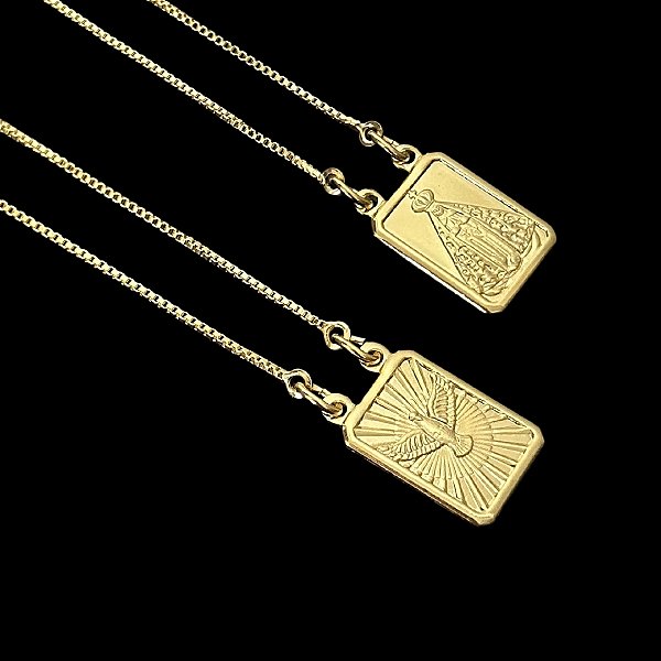 ESCAPULÁRIO CORRENTE VENEZIANA NOSSA SENHORA E ESPÍRITO  SANTO  (4g -  70/60CM) - BANHADO A OURO 18K.