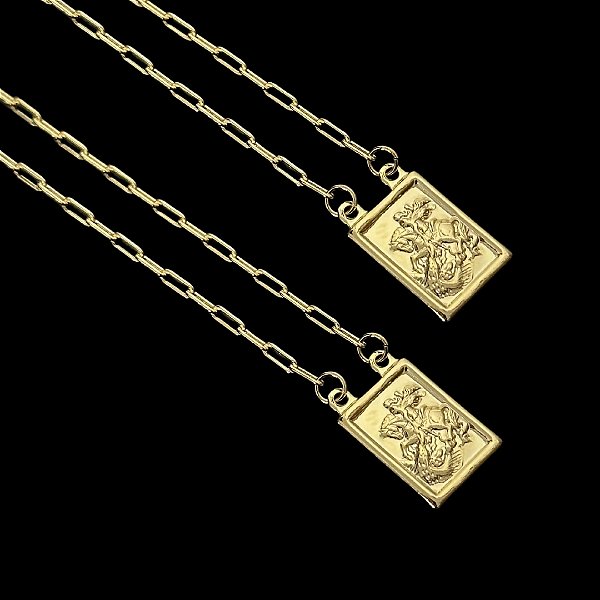 ESCAPULÁRIO SÃO JORGE CORRENTE CARTIE ( 60/70cm) - BANHADO A OURO 18K.