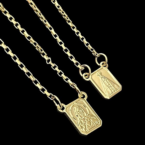 ESCAPULÁRIO CONVENCIONAL CORRENTE TIJOLINHO (2MM 60cm ou 70cm) -  BANHADO A OURO 18k