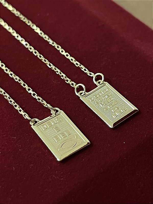 ESCAPULÁRIO DEUS É FIEL CORRENTE TIJOLINHO (1.8MM 60cm ou 70cm) -  BANHADO A OURO 18k