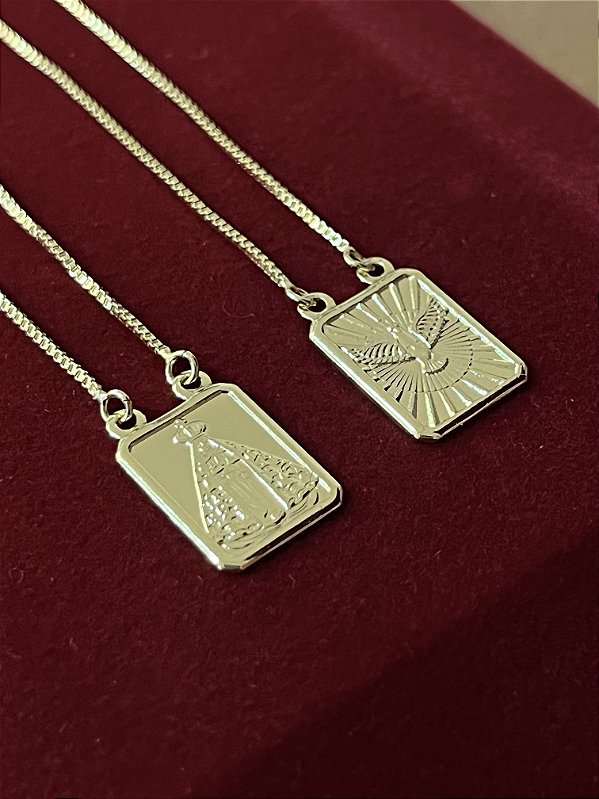 ESCAPULÁRIO ESPÍRITO SANTO E NOSSA SENHORA CORRENTE VENEZIANA (1.8MM 60cm ou 70cm) -  BANHADO A OURO 18k