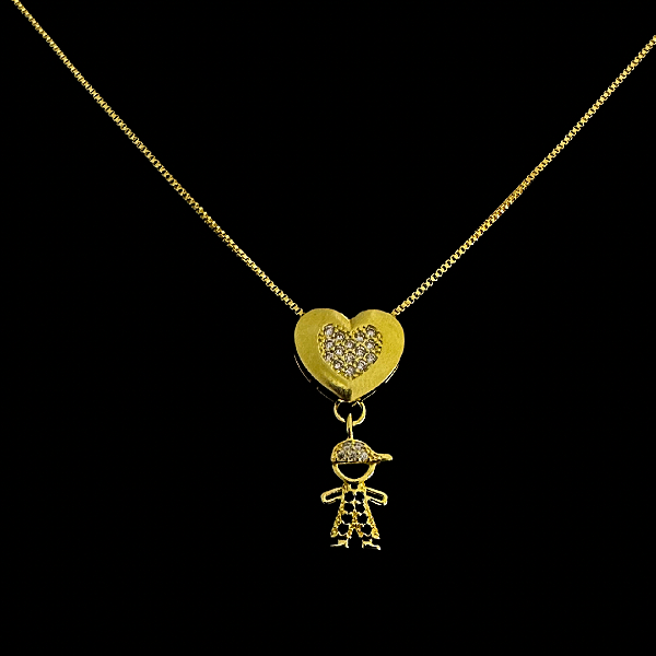 Corrente Veneziana 1.5mm 50cm + Pingente Coração – Banho Ouro 18k