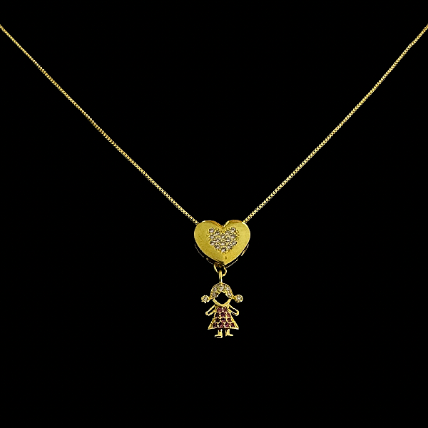Corrente Veneziana 1.5mm 50cm + Pingente Coração – Banho Ouro 18k
