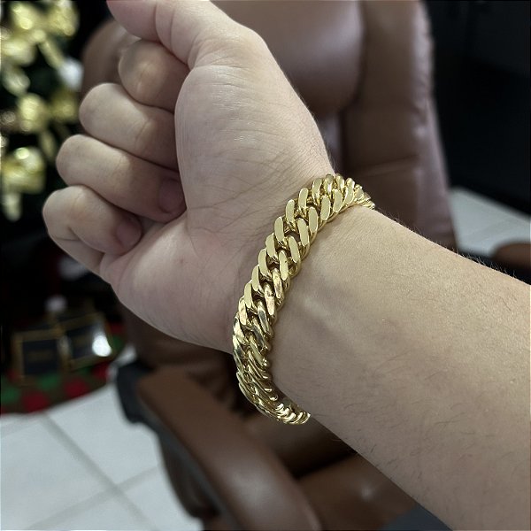 Pulseira Lacraia 13mm 21cm – Banhada a Ouro 18K