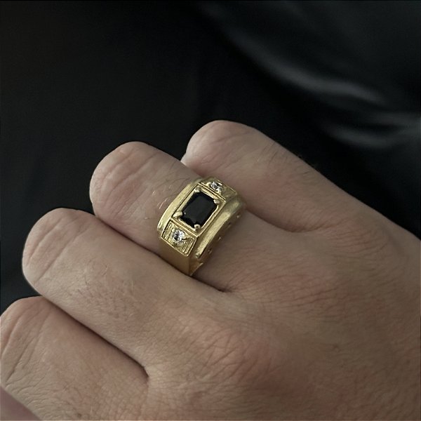 ANEL PEDRA DE ZIRCÔNIA PRETA - FEITO DE MOEDA ANTIGA